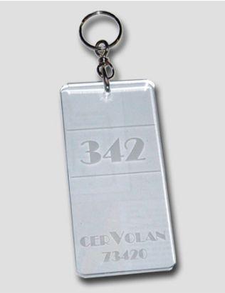 Porte-clé plexiglass CREO-LAZ - gravure laser - plexiglas transparent ou imitation verre - 120 x 60 x 8 mm_0
