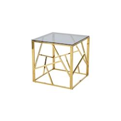 SalesFever Table d'appoint  55x55 cm | Plaque de verre de sécurité grise 8 mm | Cadre doré, acier inoxydable | Gris / Or - multi-matériau 371589_0