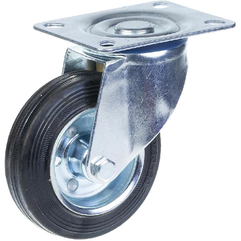 Roulette pivotante de 100 mm en caoutchouc noir sur roue centrale en acier embouti_0