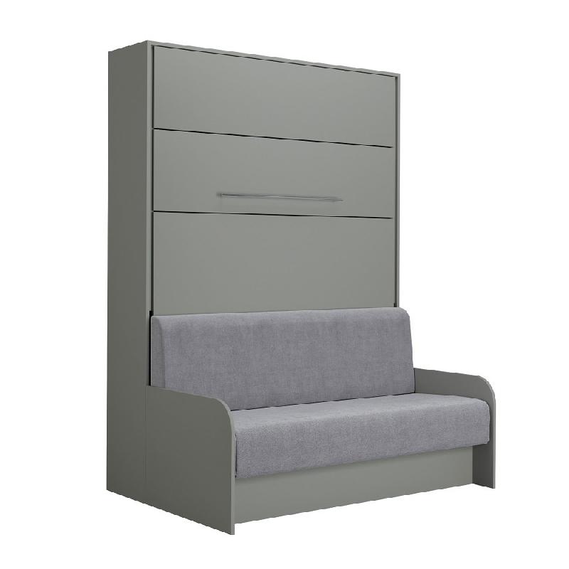 Armoire lit escamotable Sofa Automatica 140 cm - mélaminé gris avec canapé microfibre intégré_0