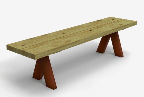 Banquette Olea UM314B - Piètement en acier Corten et lattes en pin traité classe IV_0