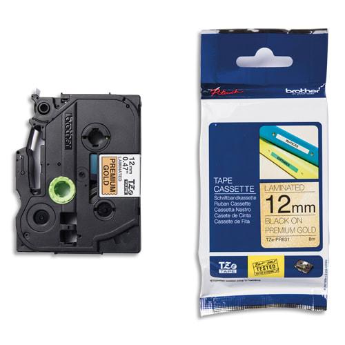 Brother - Ruban de transfert thermique TZe-PR831 laminé 12mm x 8m - Noir sur fond or premium_0