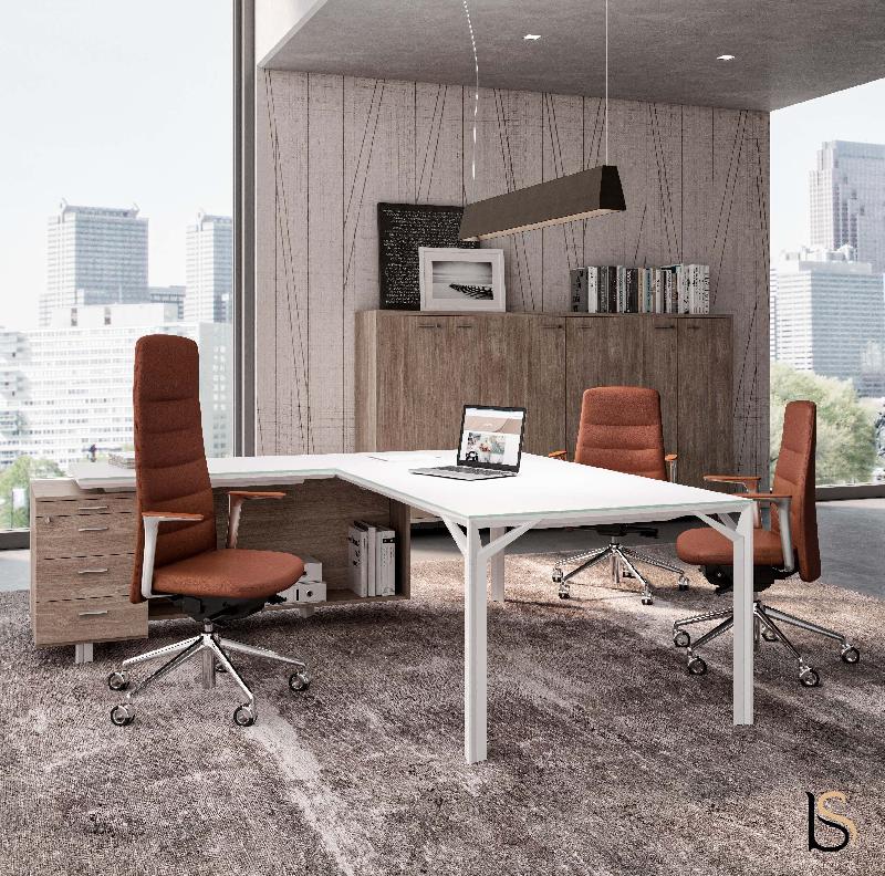 Bureau de direction X8 en verre blanc - Officity - Gauche, Wengé, 251_1