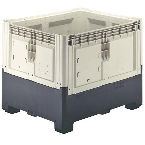 Caisse palette plastique pliable pleine - 2 semelles 1200 x 1000 x 978 mm Ivoir Noir - Réf : CAI123CP1210016_0