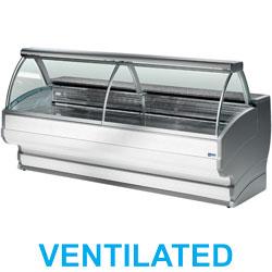 Comptoir vitrine réfrigéré ventilé à vitre bombée avec réserve - Modèle TO35/A1-VV - Tonga PLUS, 3500x1080xh1265 mm, 0°+2°C_0