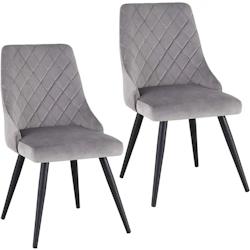 Décoshop26 - 2 chaises de salle à manger en tissu velours gris rembourré couture losange pieds en métal noir CDS09339 - gris 3000465969604_0