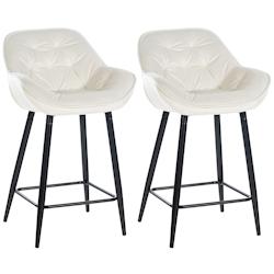 Décoshop26 - Lot de 2 tabourets de bar chaises hautes assise effet capitonnée en velours crème et métal noir 10_0004163 - noir 3000251960976_0