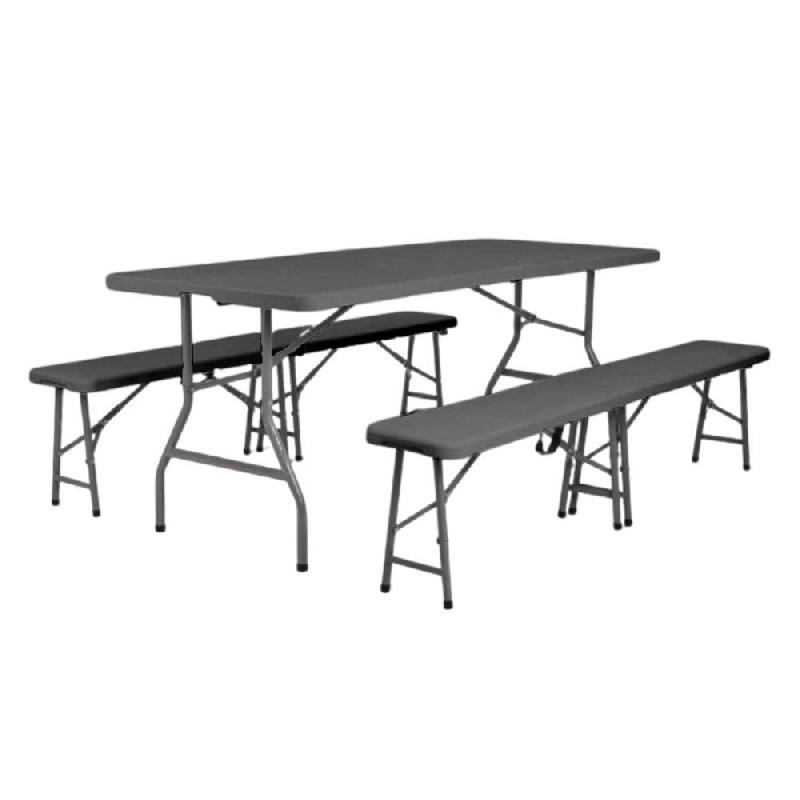 Ensemble 10 tables pliantes et 20 bancs pliants en polypropylène - Grey Edition® - Normes non feu M3/M2_0