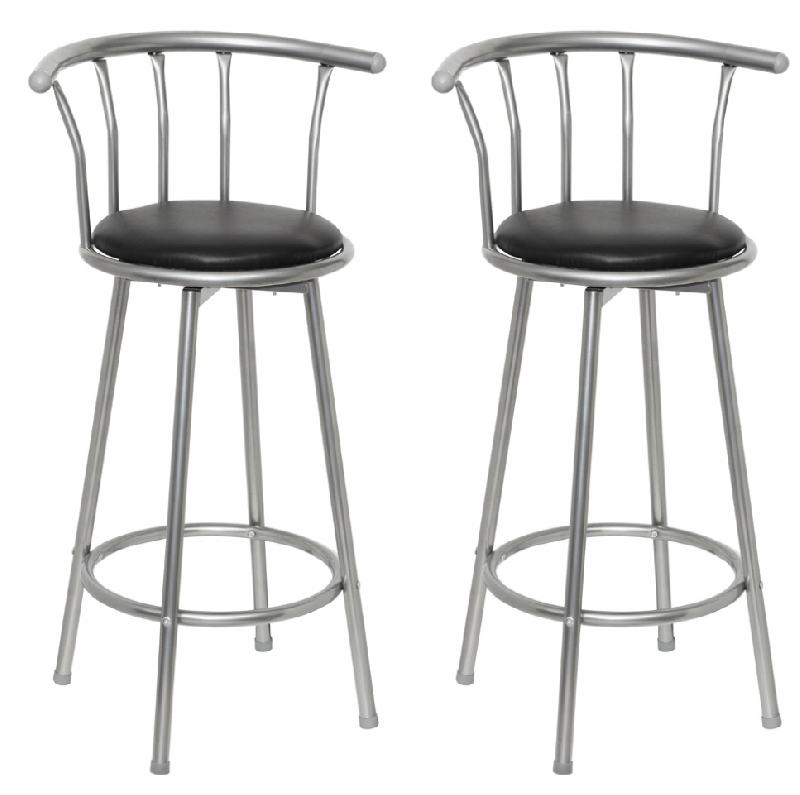Lot de 2 tabourets de bar design moderne - bois noir avec dossier, repose-pieds et rotation - 40x40x99 cm_0