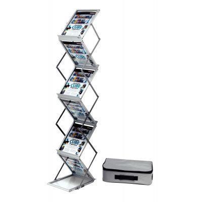 Porte-brochure sur pied pliable 6 niveaux - Aluminium et plexiglas - Format A4 avec mallette_0