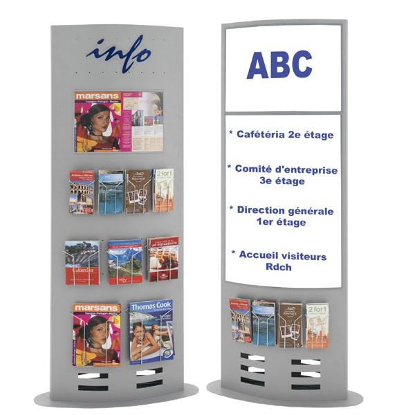 Totem multifonctions - Porte-brochures - H 185 cm - L 65 cm - Métallique laqué époxy gris-alu givré_0