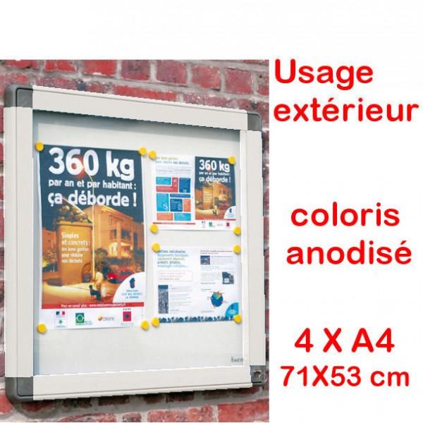 Vitrine extérieure étanche Rolléco - cadre anodisé - verre trempé - format 4 x A4_0