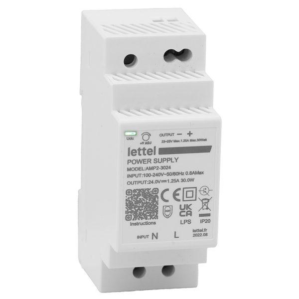 Alimentation 230Vca/15Vcc, puissance 30W. Fixation rail-din, largeur 2 modules - LETTEL - AMP2-30-15_0