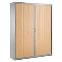 Armoire haute à rideaux démontables décor bois Largeurs spécifiques 200 x 160 cm aluminium-hêtre_0