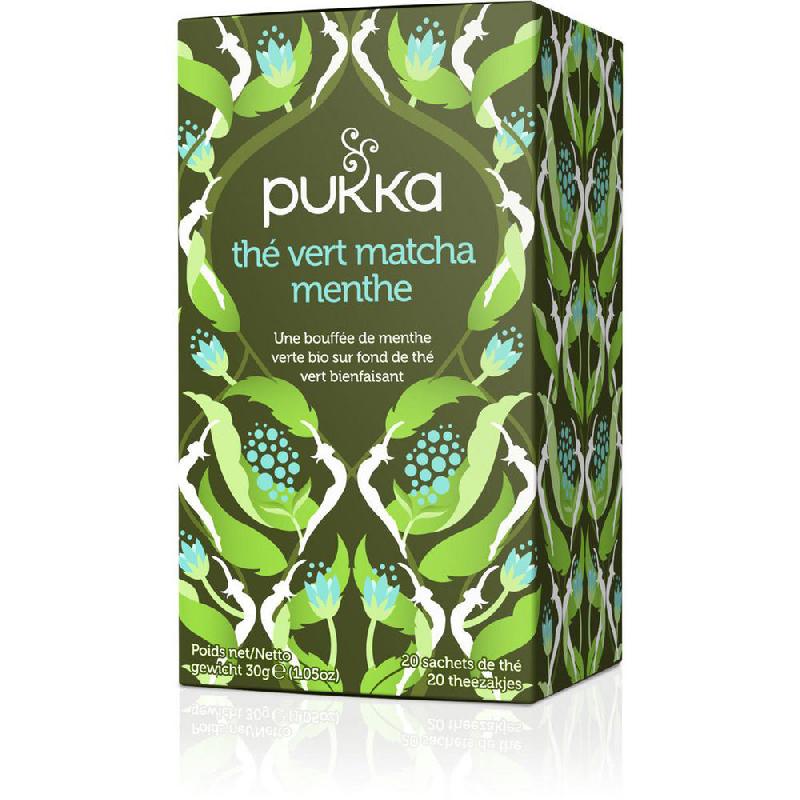 BOISSON AU THE VERT MATCHA MENTHE BIOLOGIQUE ET EQUITABLE - MENTHE VERTE - THE VERT - THE SENCHA - BOÎTE DE 20 SACHETS EMBALLES INDIVIDUELLEMENT - PAQUET 20 UNITES