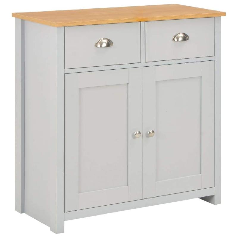 Buffet bahut gris 79 cm - 2 tiroirs et 2 portes - Meuble de rangement en aggloméré avec mélaminé_0