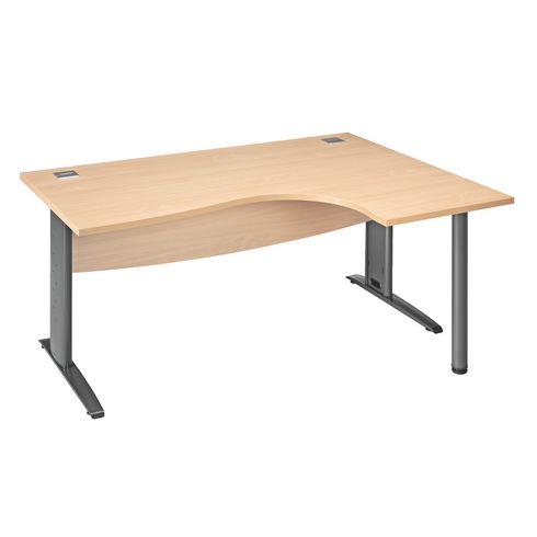 BUREAU COMPACT EXCELLENS L 160 CM HÊTRE RETOUR À DROITE PIÉTEMENT ''L'' MÉTAL ANTHRACITE