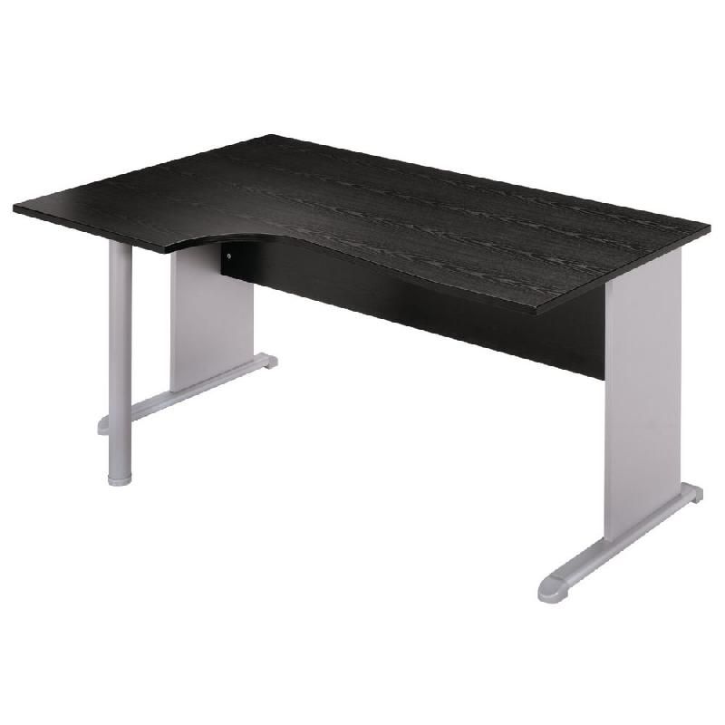 BUREAU COMPACT PRONTO - RETOUR À GAUCHE L.160 X P.100 CM - PLATEAU NOIR - PIEDS L ALUMINIUM