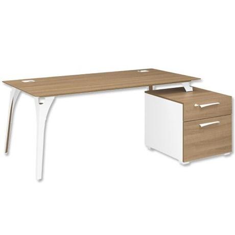BUREAU DE DIRECTION PIEDS MÉTAL ET CAISSON 2 TIROIRS XENON MERISIER ITALIEN L.190 CM