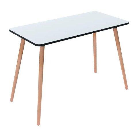 BUREAU TÉLÉTRAVAIL HOP H.75 X L.114 X P.60 CM PLATEAU BLANC PIÈTEMENT BOIS MASSIF