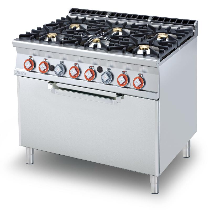 Cuisinière à gaz à 6 feux avec four à gaz maxi statique et flamme pilote. Structure en acier inoxydable. Dimensions 120x90 h90 cm. Modèle CF6-912_0