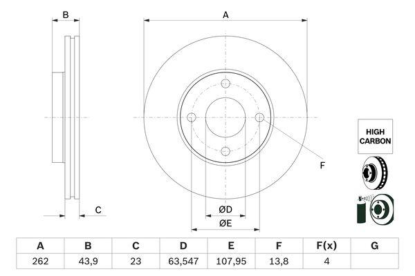 Disque de frein ventilé Bosch 0986479F70 - boîte de 2 disques pour montage avant_0