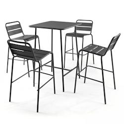 Oviala Business Ensemble table de bar et 4 chaises hautes en métal anthracite - Oviala - gris acier 106197_0