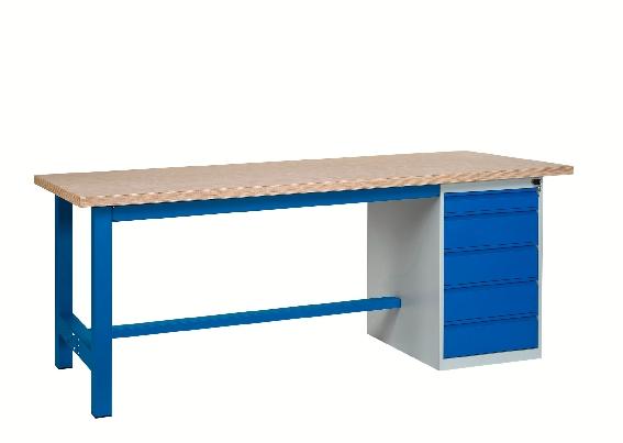 ETABLI CKS PLATEAU MÉLAMINÉ CAISSON 5 TIROIRS 2000X750 MM BLEU RAL 5015 - MANUTAN COLLECTIVITÉS