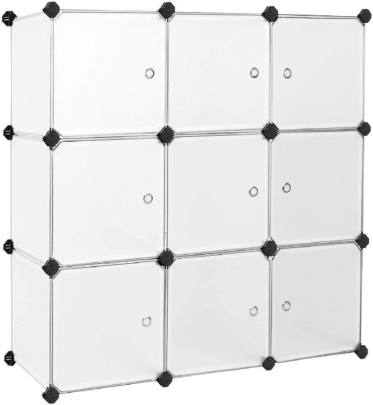 ÉTAGÈRE DE RANGEMENT 9 CASIERS ARMOIRE EN PLASTIQUE AVEC PORTE MEUBLE