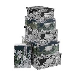 FIVE Lot de 6 Boîtes de rangement avec poignées et coins en Métal collection Black Flora - noir 3560235597333_0