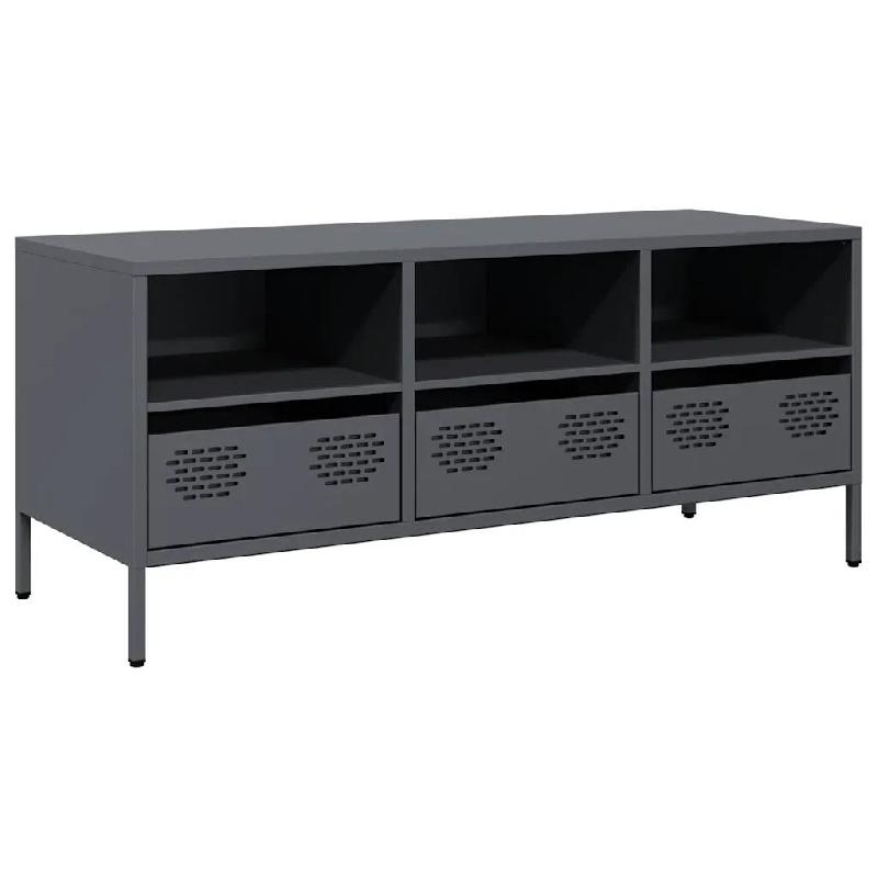 Helloshop26 - Meuble TV robuste industriel avec rangement 101,5 x 39 x 43,5 cm en acier laminé à froid anthracite 02_0049747 - acier 3000235993228_0