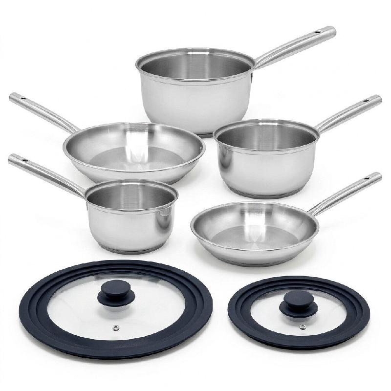 Lot de 3 casseroles 18/20/22 cm et 2 poêles 20/28 cm en inox avec couvercles Fackelmann Rhona - gris inox 3176239913392_0