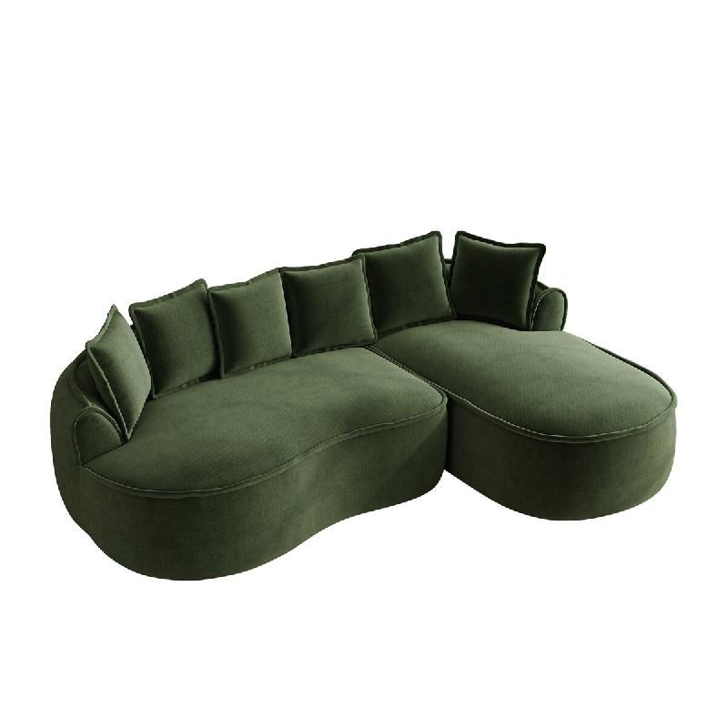 Merax Canapé nuage modulable en forme de L, assise extra profonde, large rembourrage, avec méridienne gauche et coussin, chenille, vert - W3325S00294_0