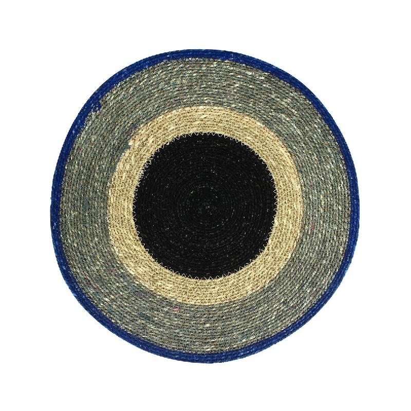 Now's Home - Lot de 6 sets de table rond en jonc de mer 38cm naturel et bleu luna - 3256390248899_0