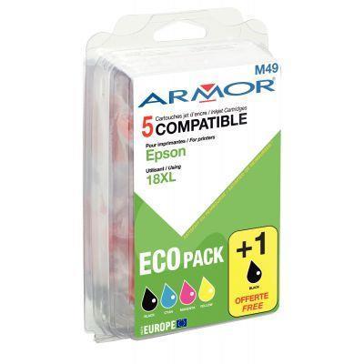 Pack de 5 cartouches d'encre compatibles Epson T181640 - Noir, Cyan, Magenta, Jaune + 1 Noir offert - Haute capacité_0