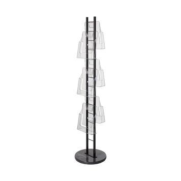 Porte-brochures sur pied Tondo - noir - A4 - 6 cases - socle en marbre noir/gris - double face_0