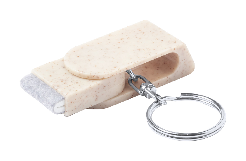 Porte-clés support mobile - plastique écologique en paille de blé avec nettoyeur d'écran et porte-clés en métal_0