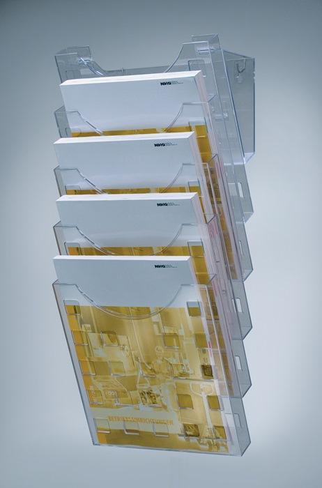 Porte-prospectus mural HELIT - 5 compartiments DIN A4 - plastique transparent_0