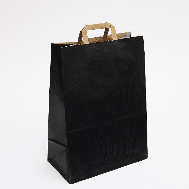 Sac kraft vergé noir poignées plates 32x17x45cm - par 50 - capacité 5kg_0