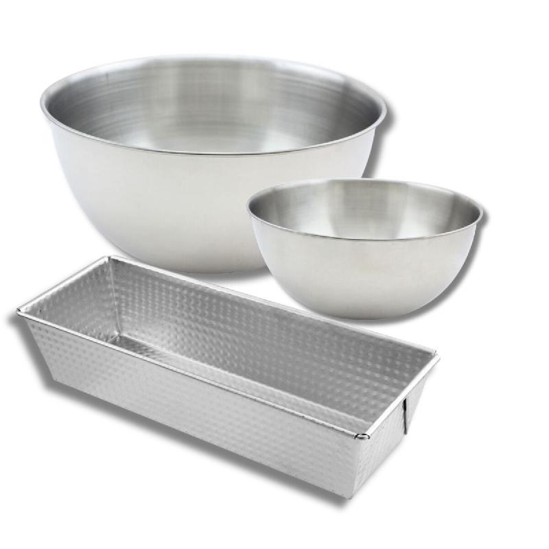 Set de pâtisserie avec 1 Moule Cake 30cm, 1 spatule Zenker et 2 bols à mixer en inox Fackelmann - gris métal 3176239936544_0