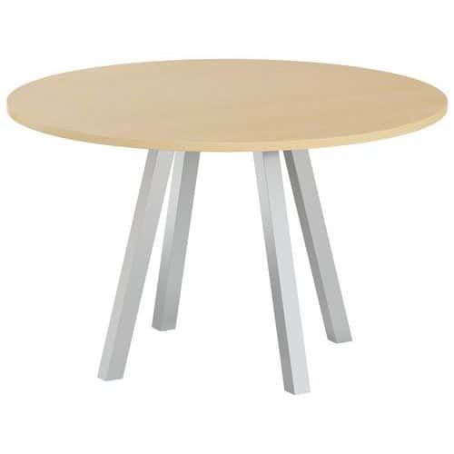 TABLE RÉUNION EVAN Ø 120 CM PIED ALU PLATEAU STRAT HÊTRE - MBA