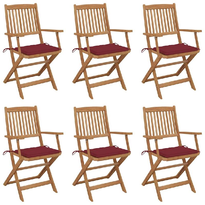 VidaXL Chaises Pliables De Jardin Lot De 6 Avec Coussins Bois D Acacia - rouge 3074949_0
