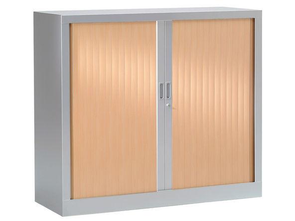 Armoire basse à rideaux bois 1200 x 430 x 1000 mm gris aluminium poirier rosé_0