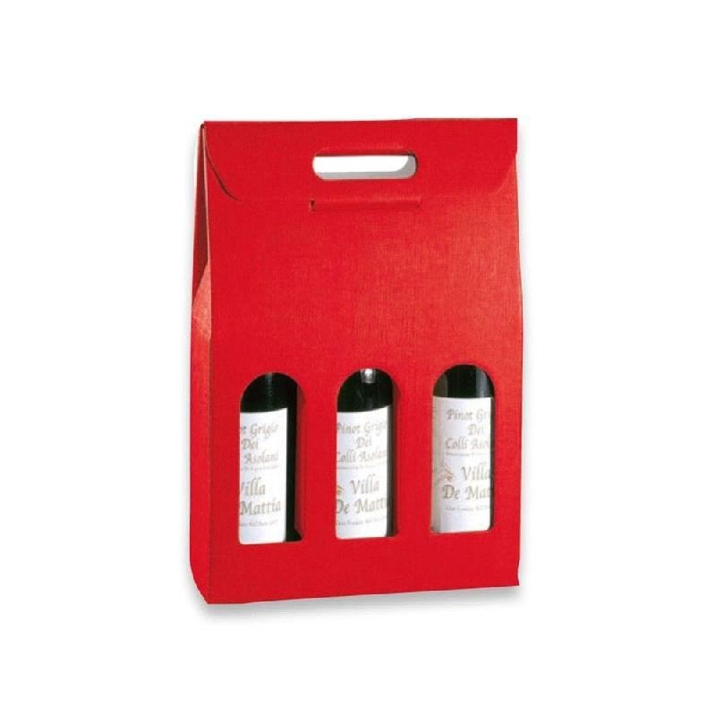 Boite 3 bouteilles à poignée carton rouge 27x9x38,5cm - par 30_0