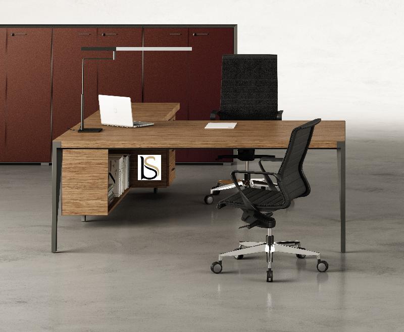 Bureau d'angle avec crédence bois X9- Officity - 172, Droite, Orme gris_0