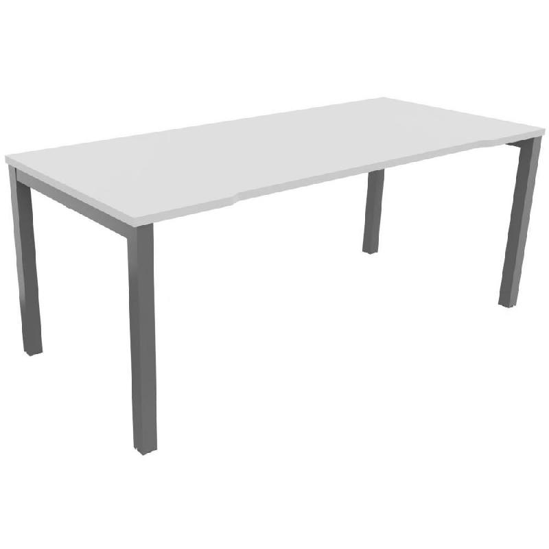 BUREAU DROIT BUROCOLOR L.180 X P.80 CM PLATEAU ECHANCRE BLANC - PIEDS METAL ALUMINIUM