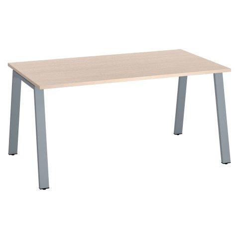 BUREAU DROIT ECLA CHÊNE CLAIR L 160 X P 80 CM PIÈTEMENT MÉTAL FINITION ALUMINIUM