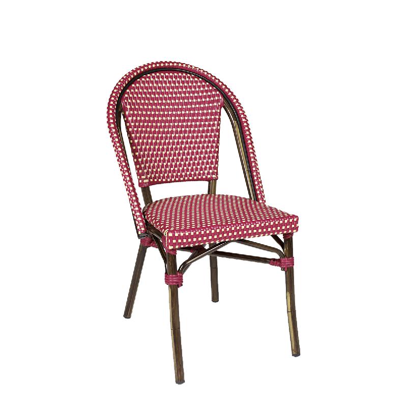 Chaise de terrasse PARIS - tressage rouge et crème en aluminium couleur noyer, légère et empilable_0