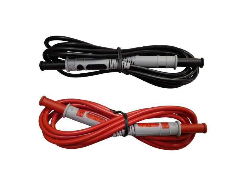 CHAUVIN ARNOUX - Jeu de 2 cordons PVC (1 rouge, 1 noir) surmoulés - Fiche mâle droite diam 4mm isolée - 15A - 1,5 m - 1000V CAT IV_0