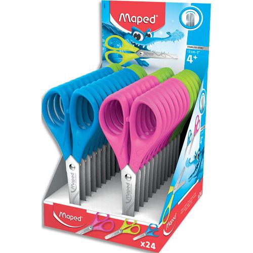 CISEAUX MAPED PULSE - 13 CM - BOUTS RONDS - COLORIS ASSORTIS - LIVRE EN PRESENTOIR - LOT DE 24